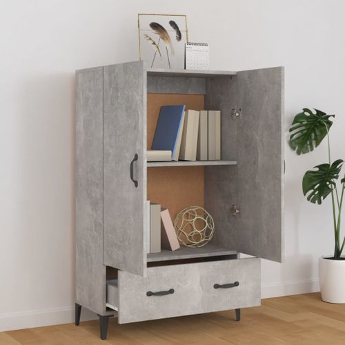 Buffet Haut Gris Béton 70x31x115 Cm Bois Contreplaqué