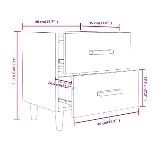 Tables De Chevet 2 Pièces Chêne Fumé 40x35x47,5 Cm