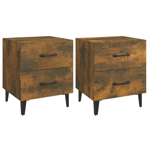 Tables De Chevet 2 Pièces Chêne Fumé 40x35x47,5 Cm