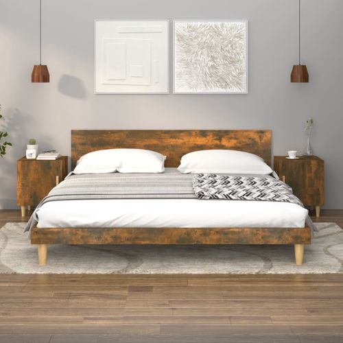 Tables De Chevet 2 Pièces Chêne Fumé Bois Contreplaqué