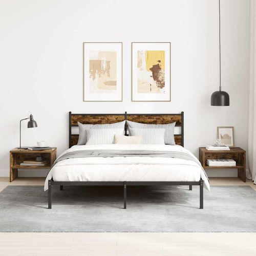 Table De Chevet Chêne Fumé 40x30x30 Cm Bois Contreplaqué