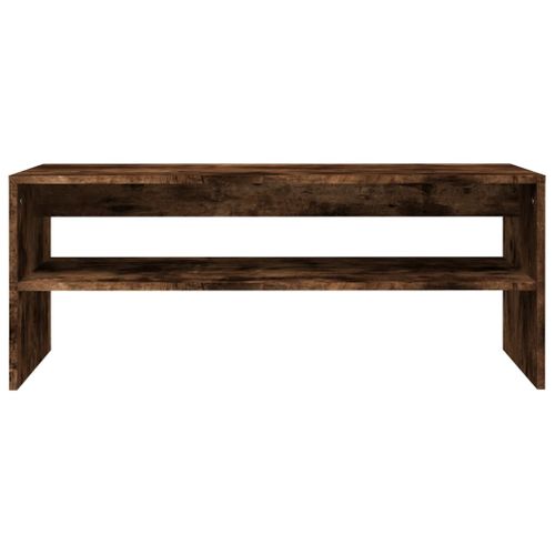 Table Basse 100x40x40 Cm En Bois Contreplaqué Chêne Fumé Avec Étagère Ouverte, Plateau