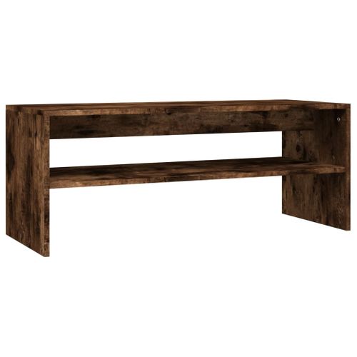 Table Basse 100x40x40 Cm En Bois Contreplaqué Chêne Fumé Avec Étagère Ouverte, Plateau