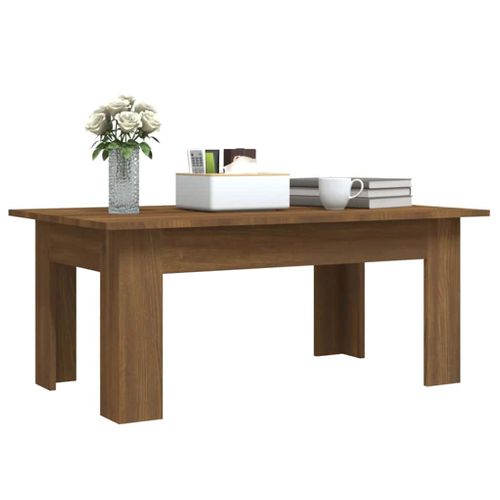 Table Basse Rectangulaire Moderne En Bois Contreplaqué Chêne Marron 100 X 60 X 42 Cm