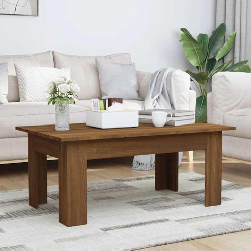 Table Basse Rectangulaire Moderne En Bois Contreplaqué Chêne Marron 100 X 60 X 42 Cm