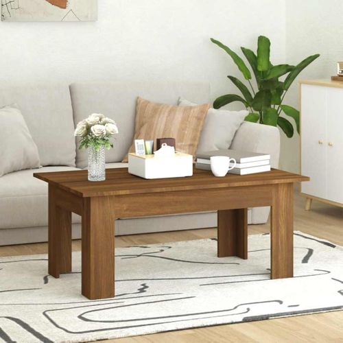Table Basse Rectangulaire Moderne En Bois Contreplaqué Chêne Marron 100 X 60 X 42 Cm