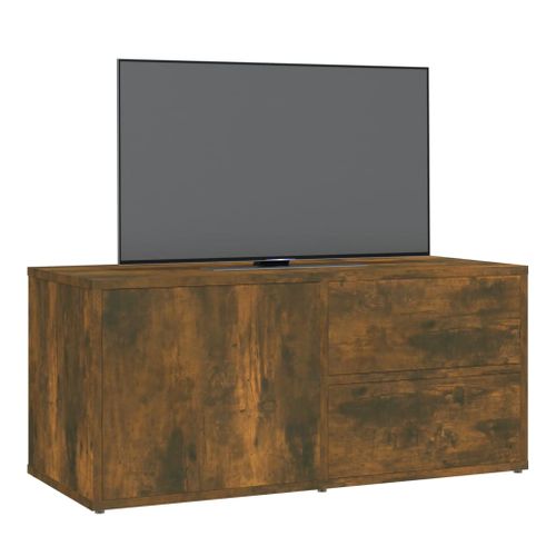 Meuble TV Chêne Fumé 80x34x36 Cm Bois Contreplaqué