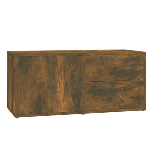 Meuble TV Chêne Fumé 80x34x36 Cm Bois Contreplaqué