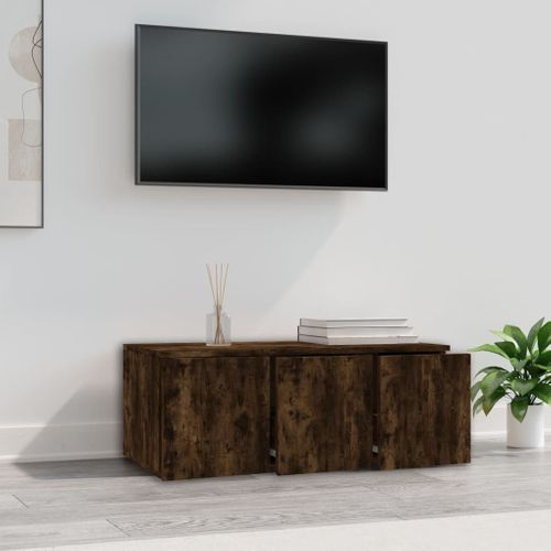 Meuble TV Chêne Fumé 80x34x30 Cm Bois Contreplaqué