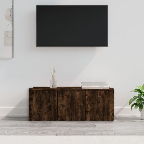 Meuble TV Chêne Fumé 80x34x30 Cm Bois Contreplaqué