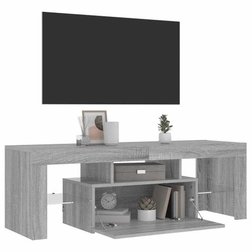 Meuble TV En Bois Contreplaqué Sonoma Gris 120x35x40 Cm Avec Éclairage LED Rvb Et Rangement