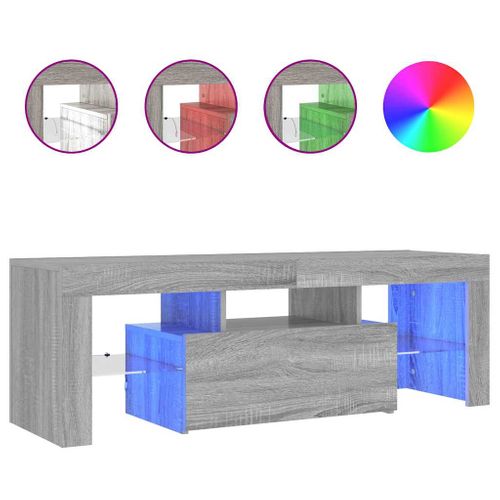 Meuble TV En Bois Contreplaqué Sonoma Gris 120x35x40 Cm Avec Éclairage LED Rvb Et Rangement