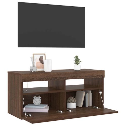 Meuble TV Avec Lumières LED Chêne Marron 90x35x40 Cm