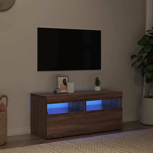 Meuble TV Avec Lumières LED Chêne Marron 90x35x40 Cm