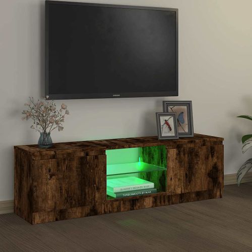 Meuble TV Avec Lumières LED Chêne Fumé 120x30x36 Cm