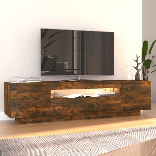 Meuble TV Avec Lumières LED Chêne Fumé 160x35x40 Cm
