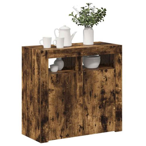 Buffet Avec Lumières LED Chêne Fumé 80x35x75 Cm