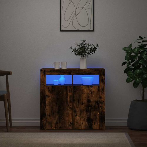 Buffet Avec Lumières LED Chêne Fumé 80x35x75 Cm