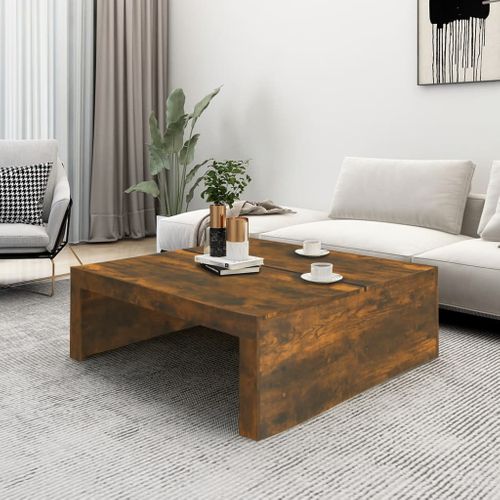 Table Basse Chêne Fumé 100x100x35 Cm Bois Contreplaqué
