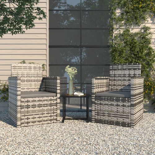 Mobilier D'extérieur 3 Pièces Avec Coussins Résine Tressée Gris