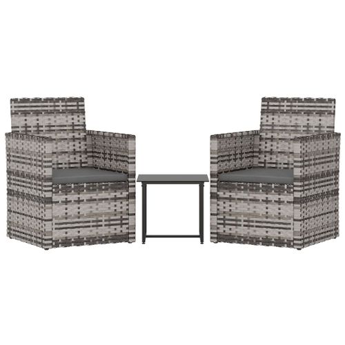 Mobilier D'extérieur 3 Pièces Avec Coussins Résine Tressée Gris