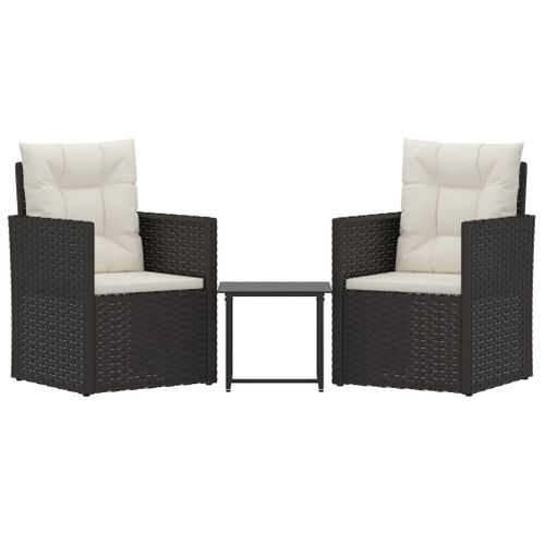 Mobilier D'extérieur 3 Pièces Avec Coussins Résine Tressée Noir