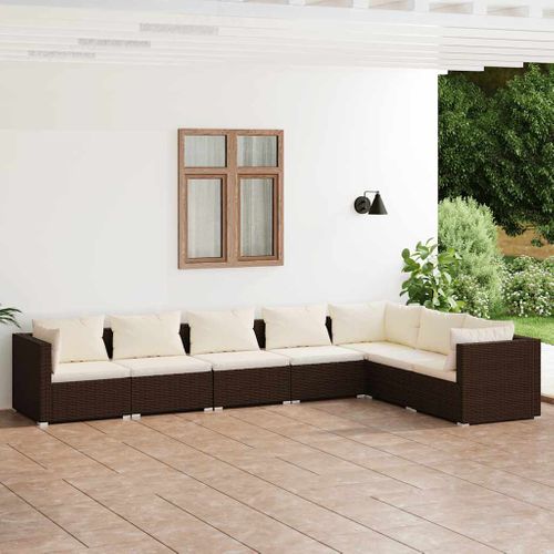 Salon De Jardin 7 Pièces Avec Coussins Résine Tressée Marron