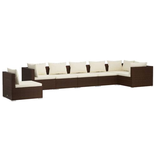Salon De Jardin 7 Pièces Avec Coussins Résine Tressée Marron