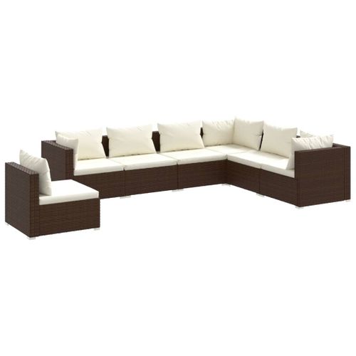Salon De Jardin 7 Pièces Avec Coussins Résine Tressée Marron