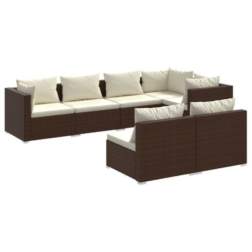 Salon De Jardin 7 Pièces Avec Coussins Marron Résine Tressée