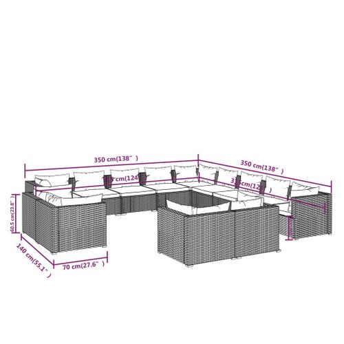 Salon De Jardin 13 Pièces Avec Coussins Marron Résine Tressée