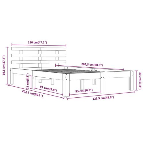 Cadre De Lit Sans Matelas Bois Massif 120x200 Cm