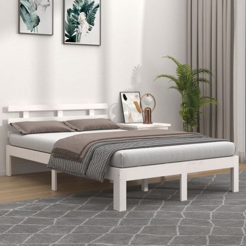 Cadre De Lit Sans Matelas Blanc Bois Massif 120x200 Cm