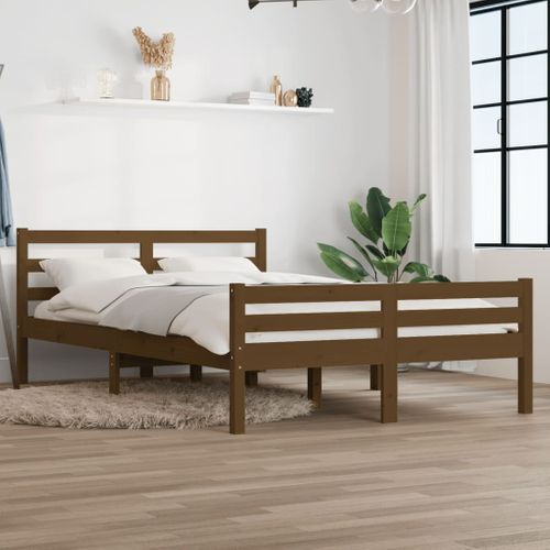 Cadre De Lit Sans Matelas Marron Miel Bois Massif 140x190 Cm