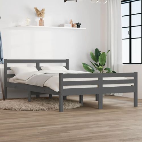 Cadre De Lit Sans Matelas Gris Bois Massif 120x200 Cm