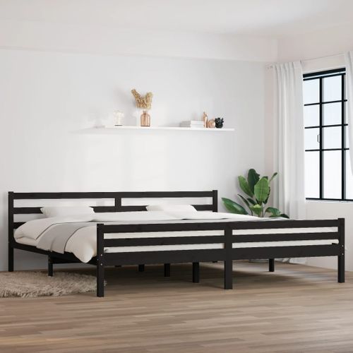 Cadre De Lit Sans Matelas Noir Bois Massif 200x200 Cm