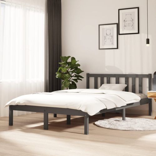 Cadre De Lit Gris Bois Massif 120x200 Cm