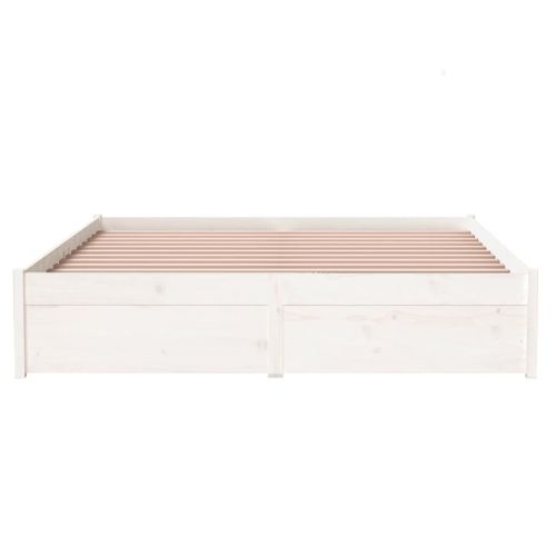 Cadre De Lit Sans Matelas Blanc Bois Massif 140x190 Cm