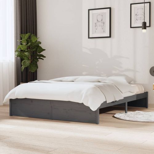 Cadre De Lit Sans Matelas Gris Bois Massif 140x190 Cm