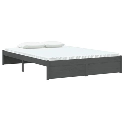 Cadre De Lit Sans Matelas Gris Bois Massif 140x190 Cm