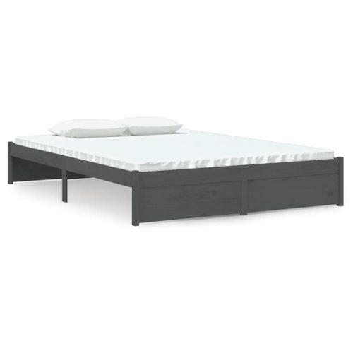 Cadre De Lit Sans Matelas Gris Bois Massif 140x190 Cm