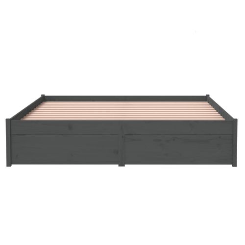 Cadre De Lit Sans Matelas Gris Bois Massif 140x190 Cm