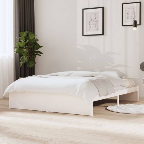 Cadre De Lit Sans Matelas Blanc Bois Massif 140x200 Cm