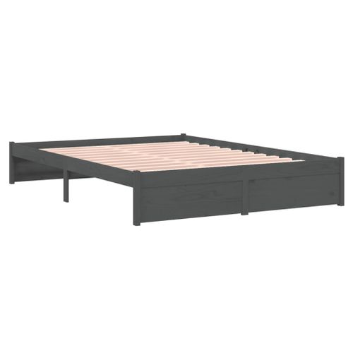 Cadre De Lit Sans Matelas Gris Bois Massif 140x200 Cm