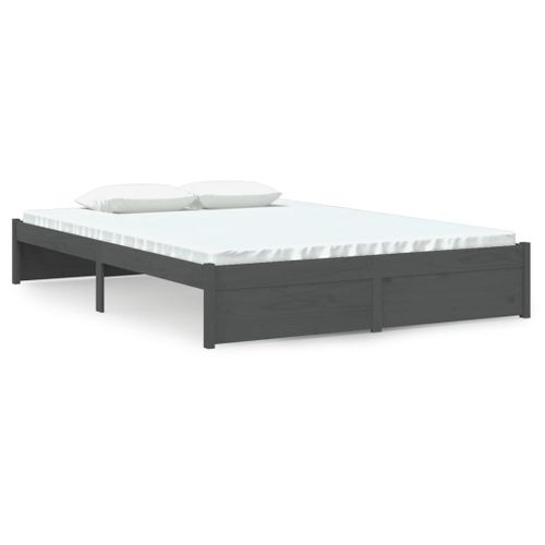 Cadre De Lit Sans Matelas Gris Bois Massif 140x200 Cm