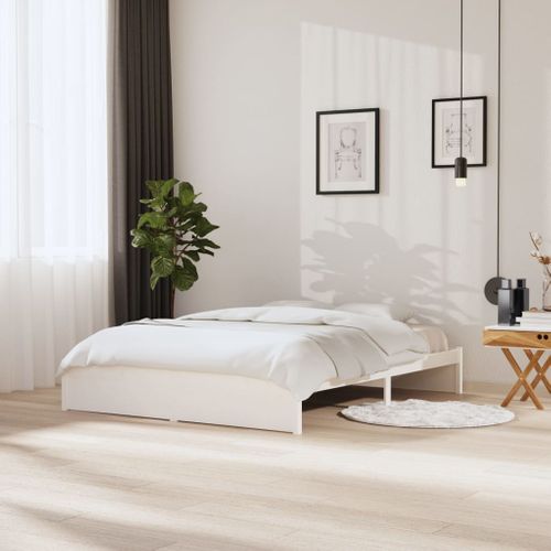 Cadre De Lit Sans Matelas Blanc Bois Massif 160x200 Cm