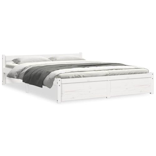 Cadre De Lit Sans Matelas Blanc Bois Massif 140x190 Cm