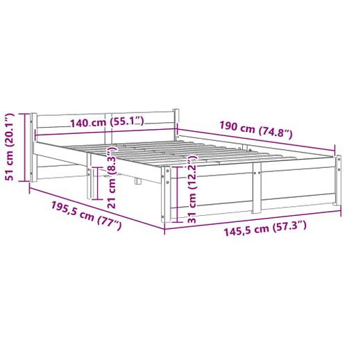 Cadre De Lit Sans Matelas Blanc Bois Massif 140x190 Cm