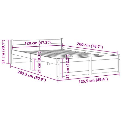 Cadre De Lit Sans Matelas Bois Massif 120x200 Cm