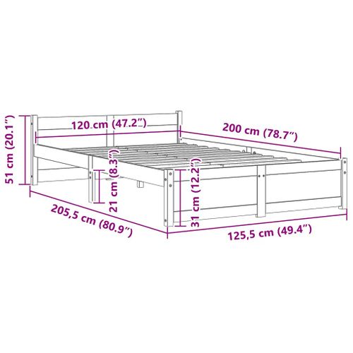 Cadre De Lit Sans Matelas Blanc Bois Massif 120x200 Cm